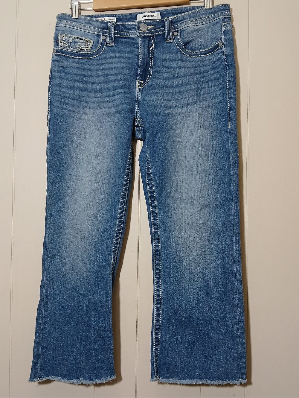 Vigoss CROP BOOT Jeans Blue Wash Stretch Denim Thick Stitching Raw Hem